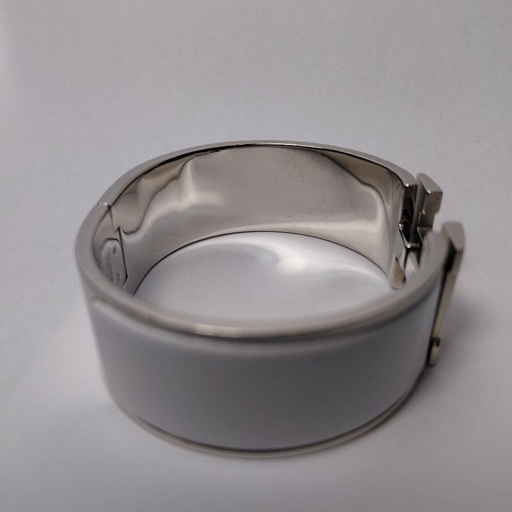 Hermes Clic Clac H Bracelet Blanc Silver White Enamel Bangle Size Small PM - Picture 11 of 16